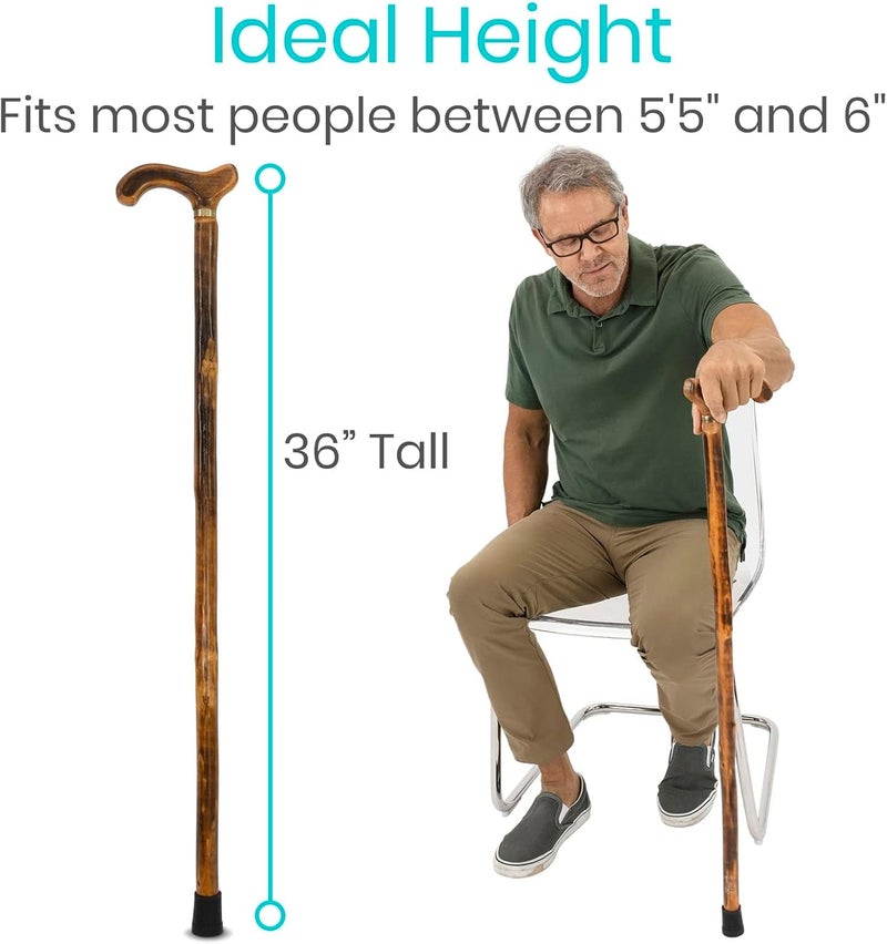 VIVE عصا مشي خشبية - للرجال والنساء وكبار السن - 36 بوصة نقطة واحدة طرف مطاطي مع مقبض صفصاف - قبضة مريحة للتوازن والثبات - منتج خفيف الوزن لمساعدة كبار السن - Image 5